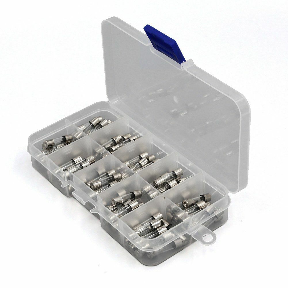100pcs Slow/Fast-Blow Glass Tube Fuses Assorted Box Kit 0.5A-10A  5x20mm