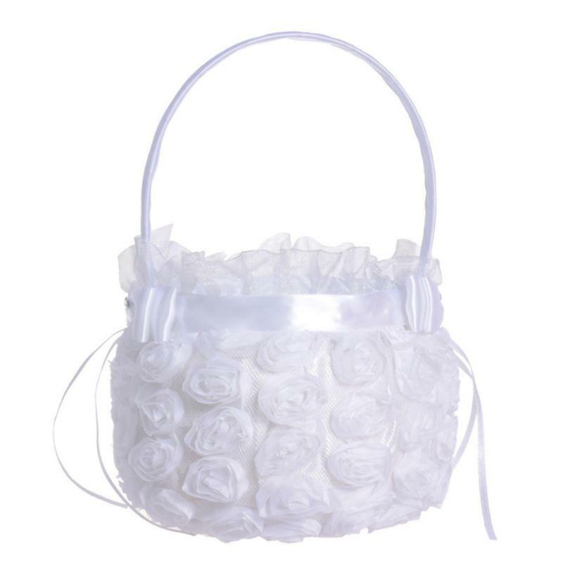 White European Bride Embroidery Basket Rose Decoration Lace Wedding Flower Girl