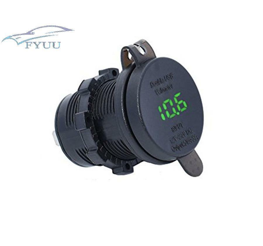 Car Motorcycle Green LED Light Voltage Voltmeter 3.1A Dual USB Charger Socket