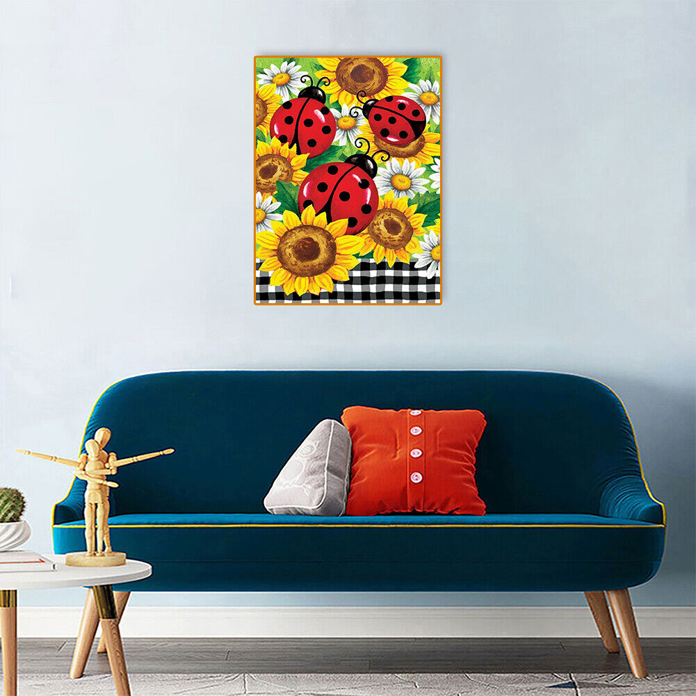5D DIY Diamond Painting Sunflower Ladybug Full Round Drill Mosaic Pictures