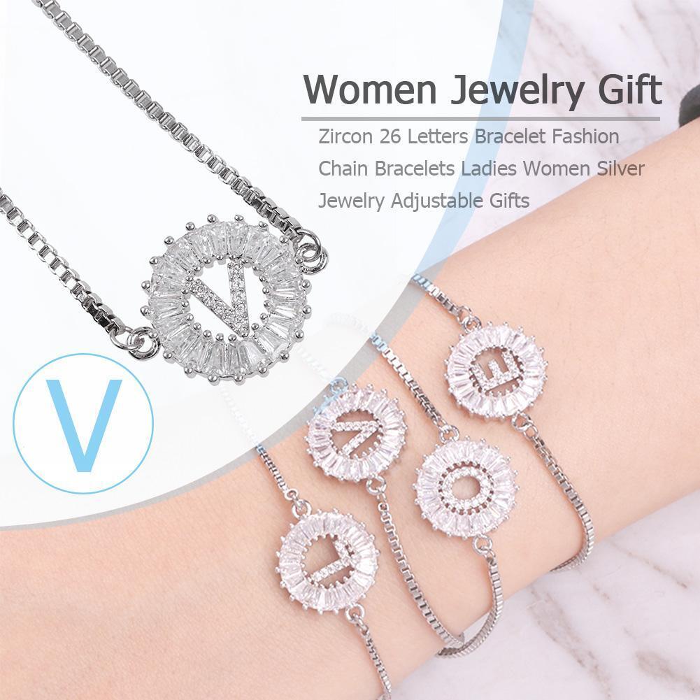 Zircon 26 Letters Bracelet Fashion Chain Bracelets Lady Jewelry Gifts (V)