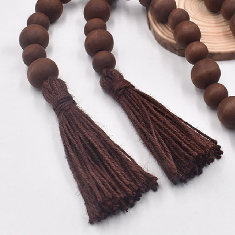 Dark Coffee Color Wood Bead Garland with Tassel Rustic Country Beads Decor