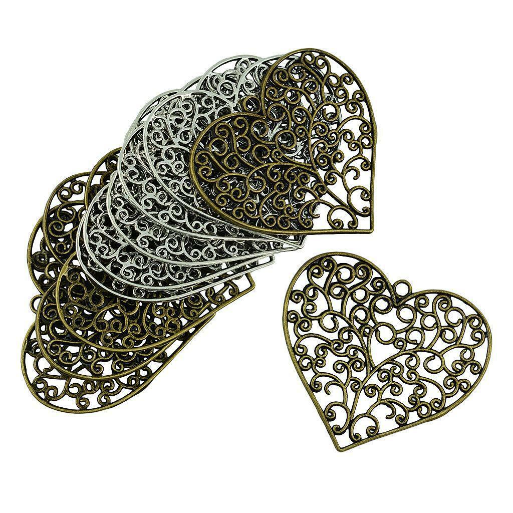 10 Pieces Large   Bronze Heart Charms Pendant Jewelry Findings