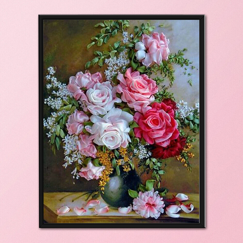 Cross Stitch Full Embroidery Kits DIY Flowers 11CT Stamped Needlework Decor