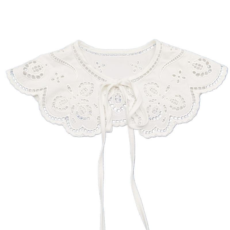Women Embroidery Faux Collar Hollow Out Floral Lace Spread Shawl Lace-Up Poncho