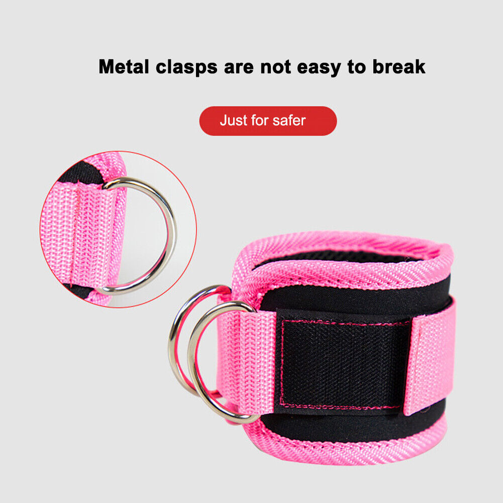 Cable Ankle Straps Leg Exercises D-Ring Foot Support Ankle Cuffs (Pink)