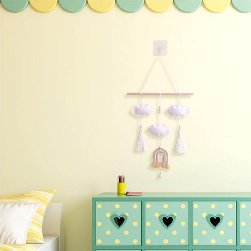 Nordic Rainbow Cloud Shape Wall Hanging Ornament Wooden Stick Tassel Pendant