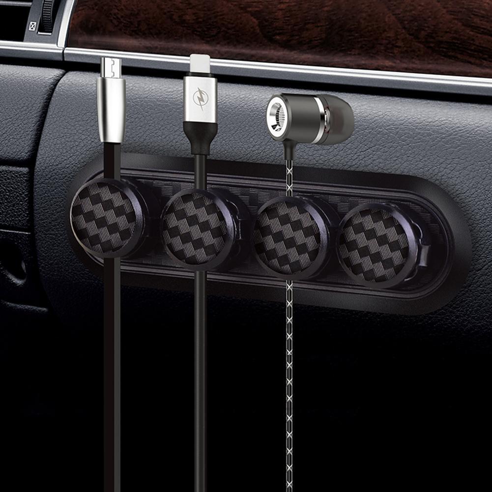 Magnetic Cable Organizer Carbon Fiber Look Desktop USB Cable Clip Winder