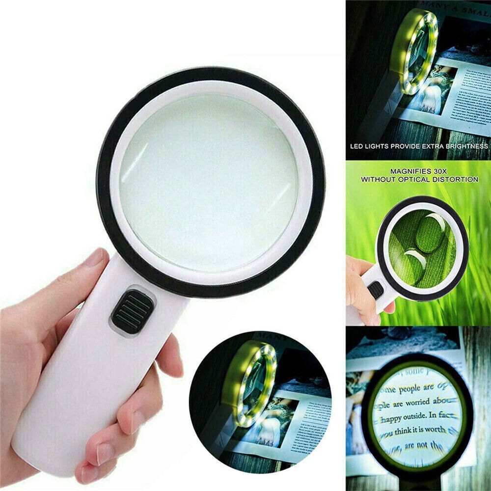 Handheld Seniors Reading Magnifying Glass 30X With LED Illuminated Magnifier
