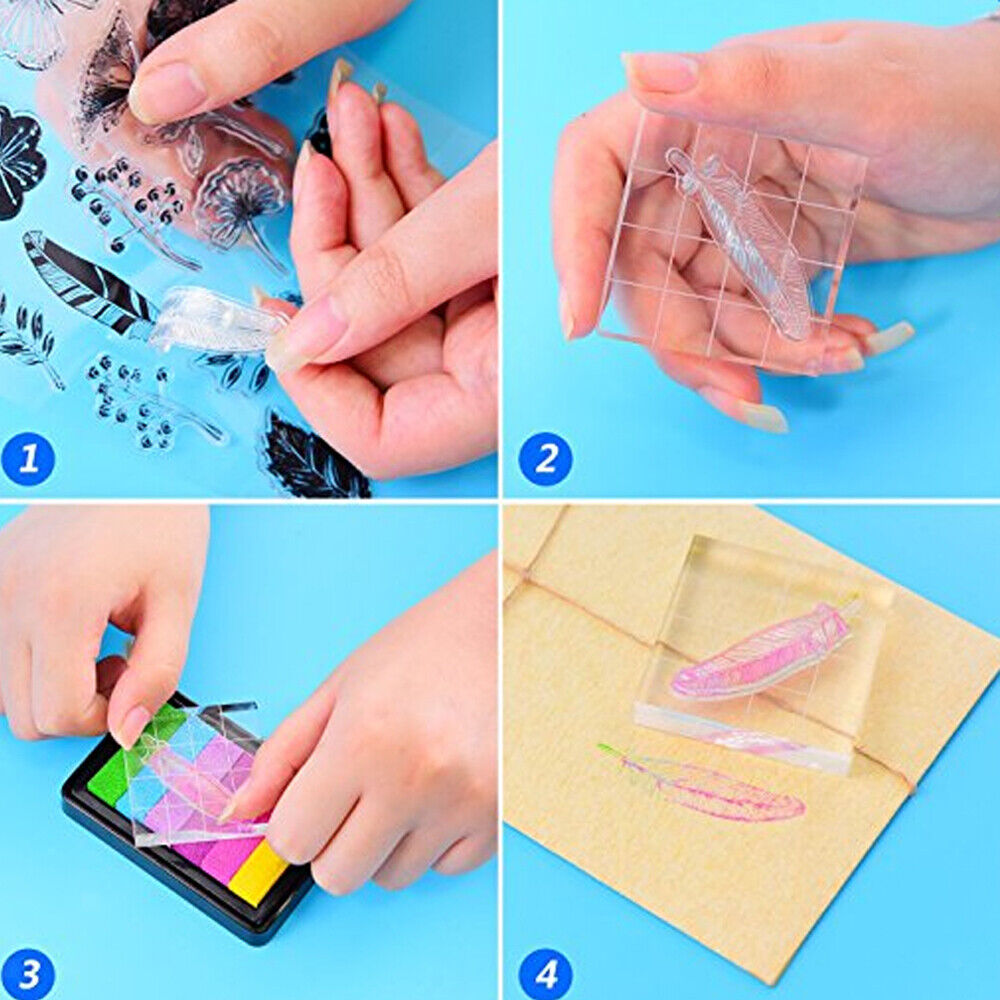 Clear Acrylic Block Stamp Blocks with Grid Stamping  Craft Tool