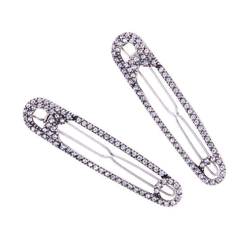 Korean Metal Paper Clip Shape Frog Bobby Pins Women Girl Glitter Rhinestone Side
