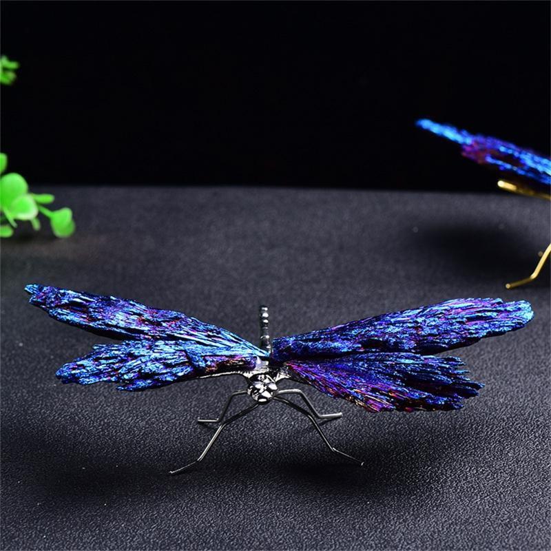Natural Black Tourmaline Dragonfly Ornament Electroplating Colorful Insect