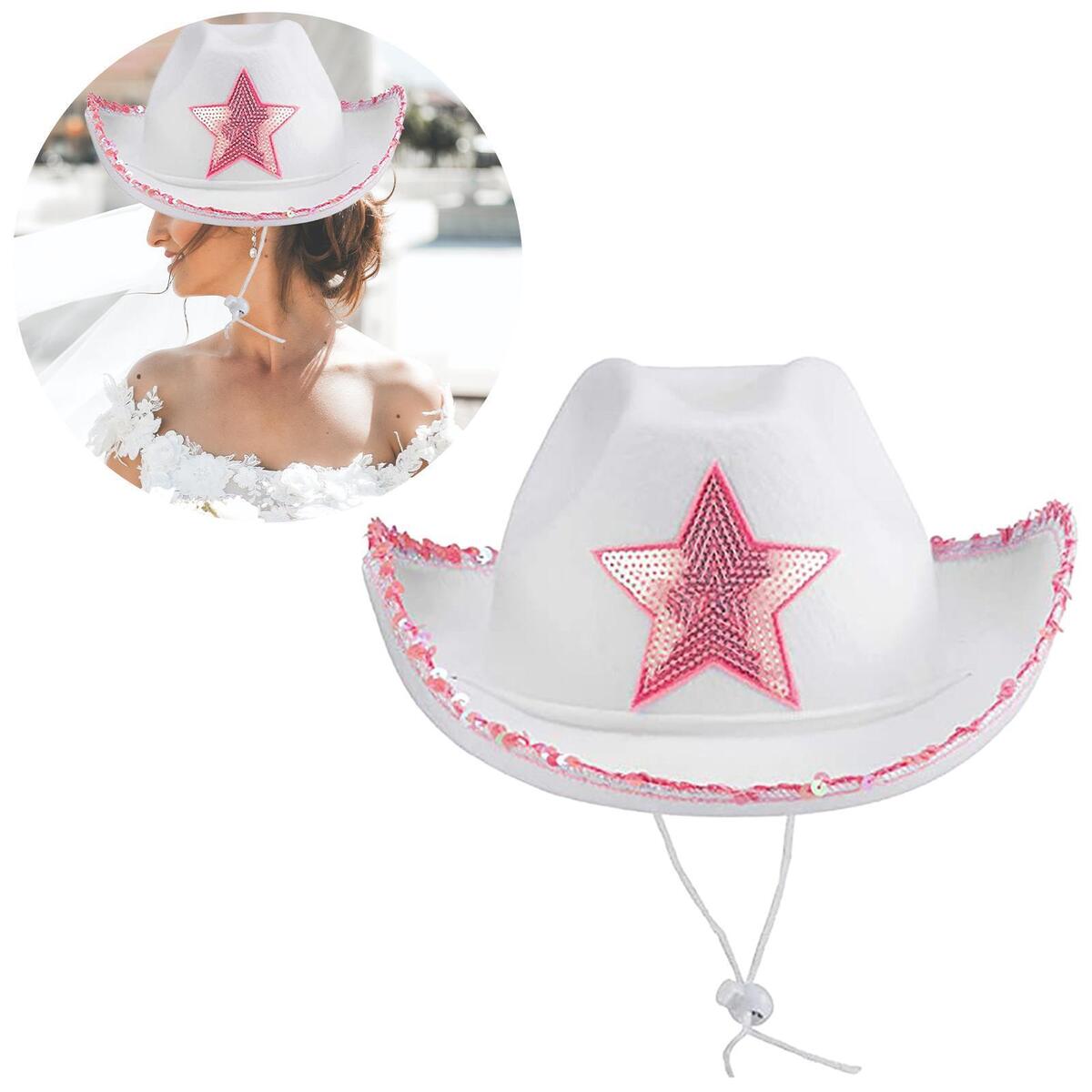 Novelty Cowboy Hat with Tiara Sun Hats Adjustable Neck Draw String Wide Brim