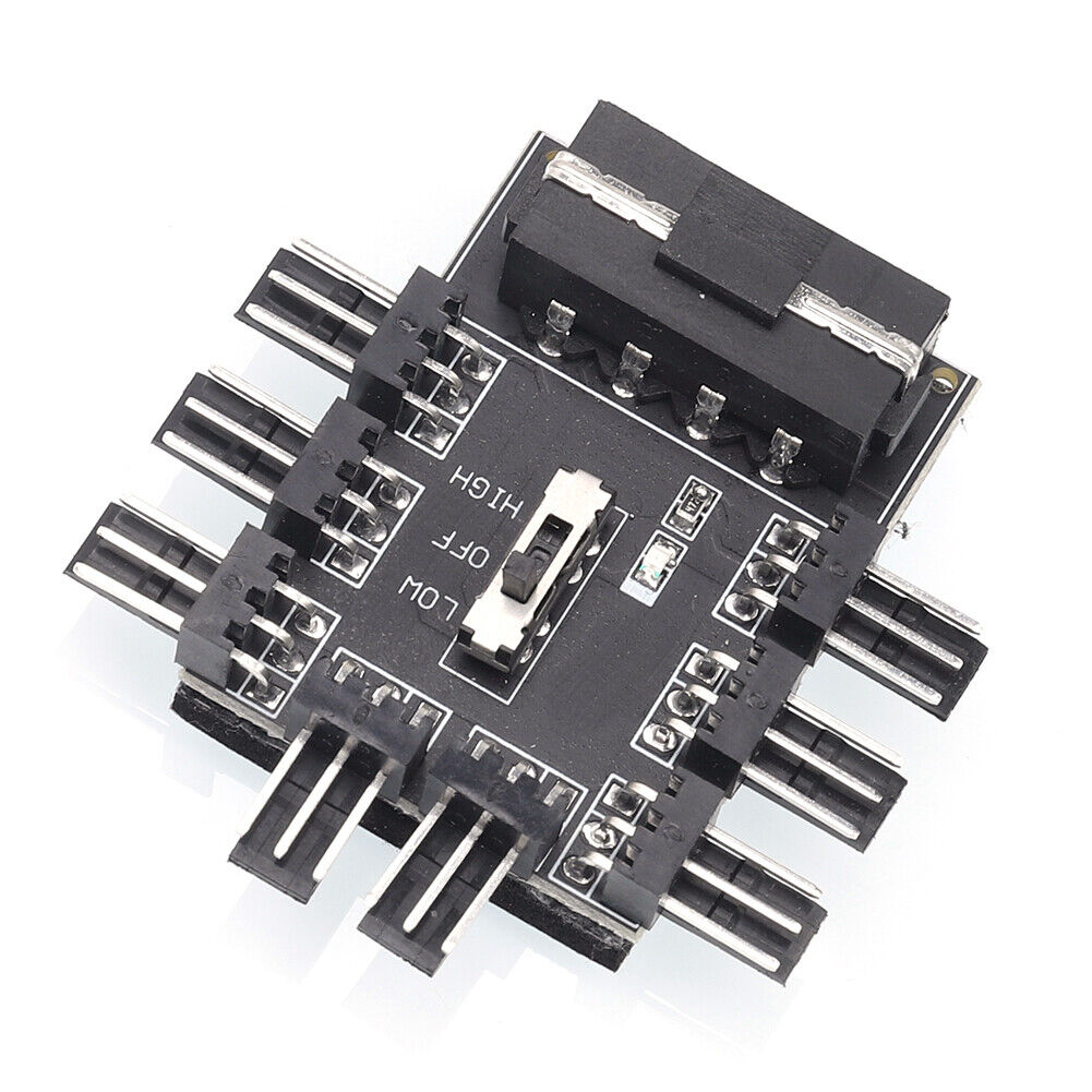 PC Speed Controller Adapter 3-level 12V Power Supply Cooler for 8-way Fans