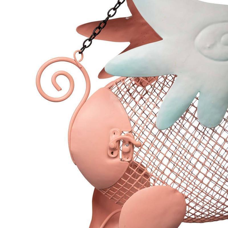 Hanging Bird Feeder Metal Seed Feeders Flying Pig Shape Garden Decoration