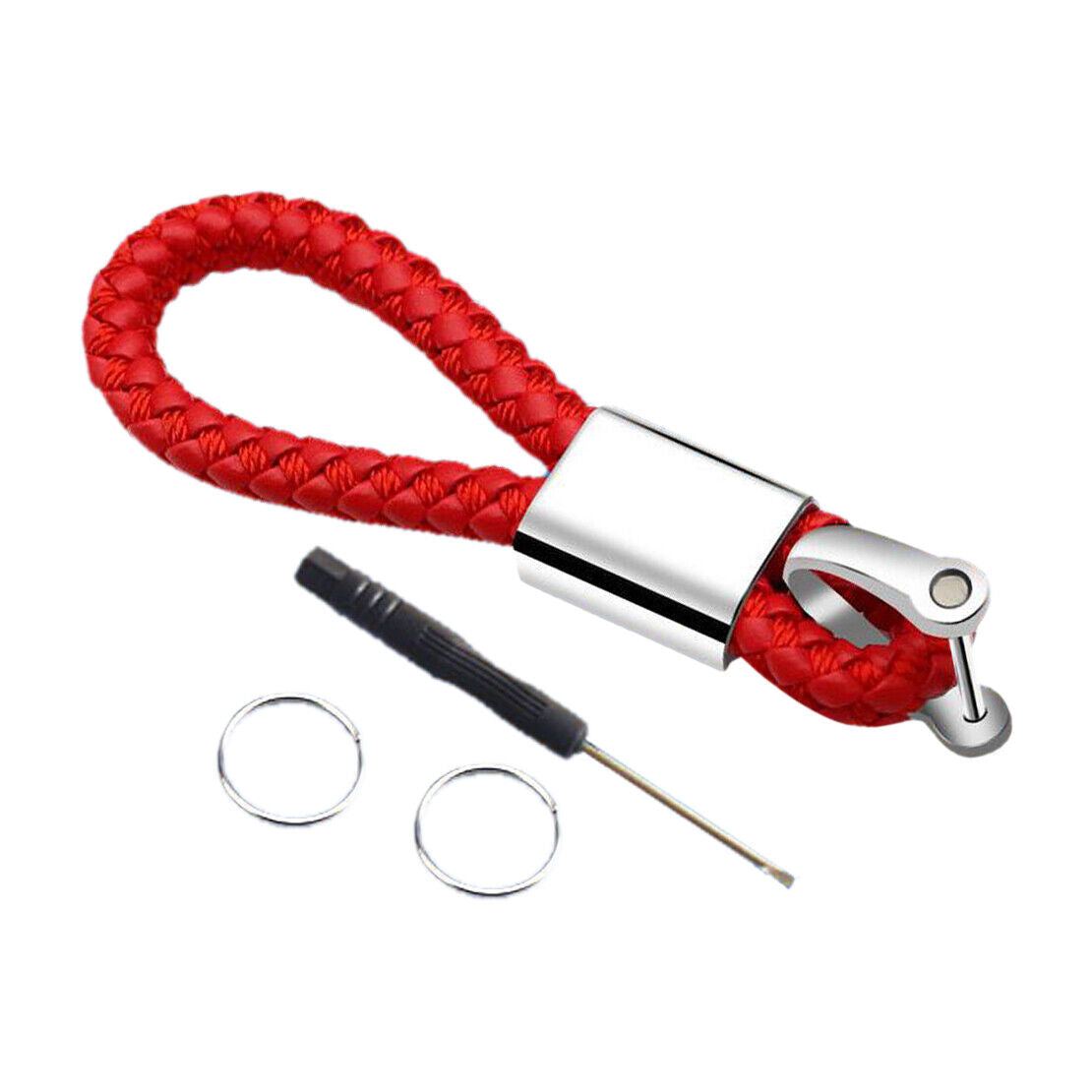 Red PU Braided Style Car Remote Key Ring Keychain With Stirrup Buckle top
