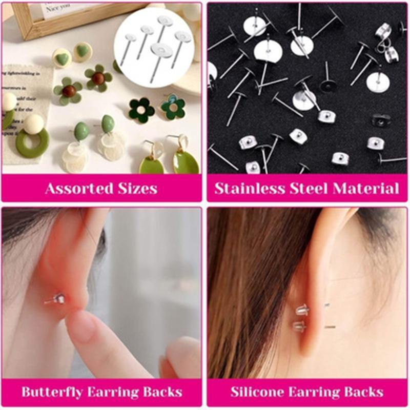 1800Pcs Jewelry Earring Making Supplies with Alloy Earring Posts Earring Backs