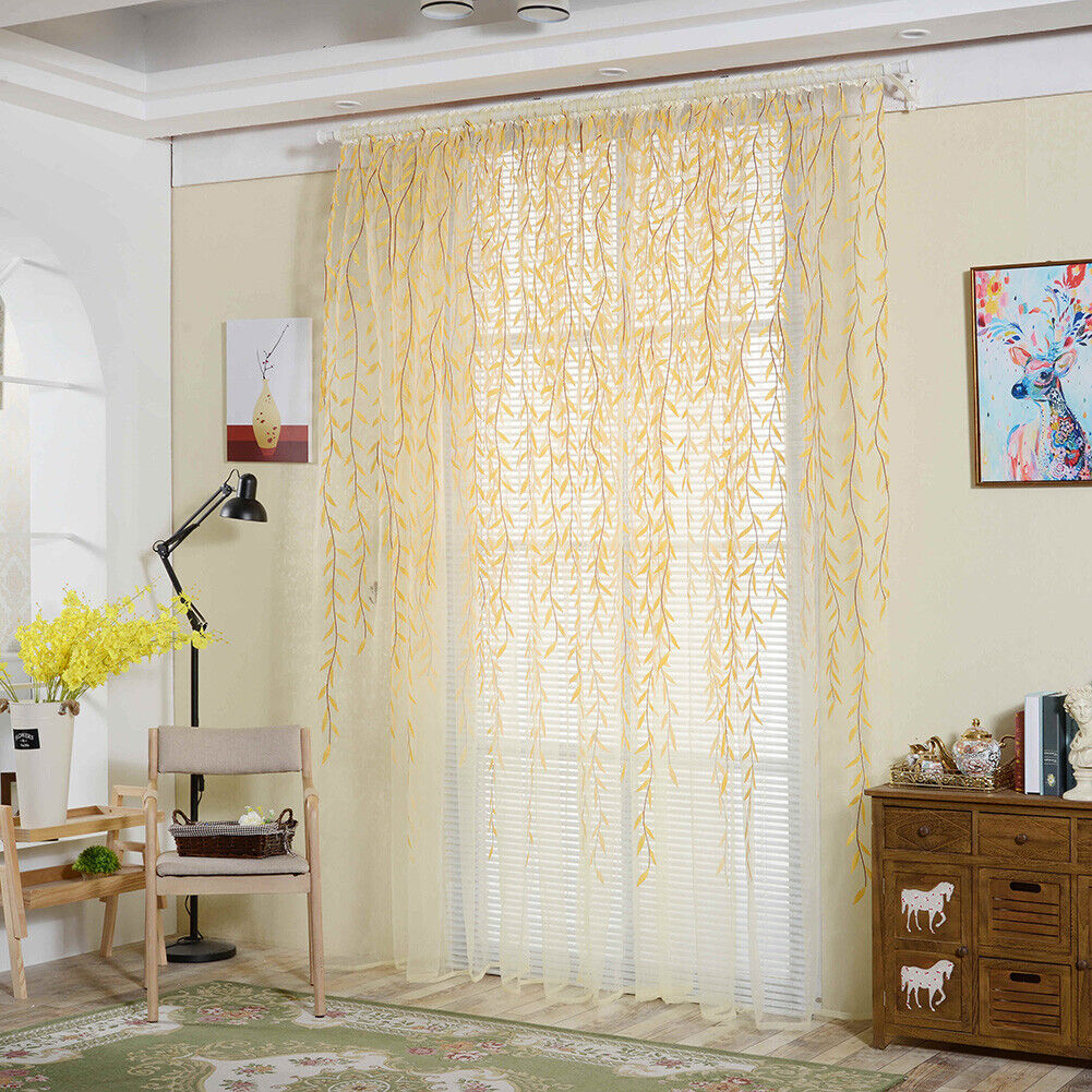 Pastoral Style Willow Floral Window Curtain Living Room Decor(Yellow)