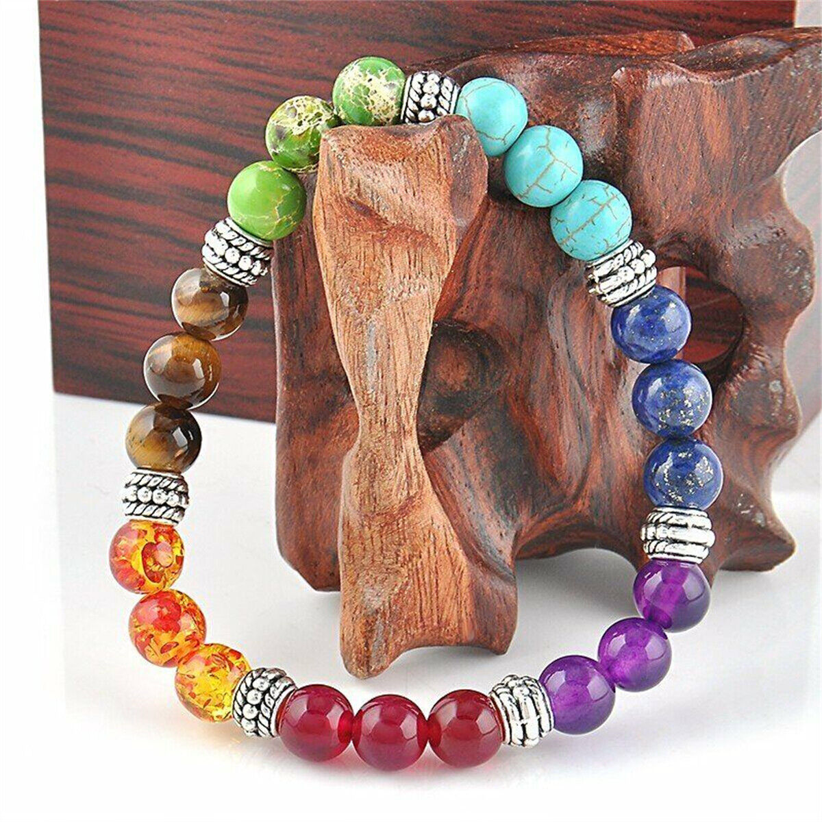 7 Chakra Healing Beaded Bracelet Natural Lava Yoga Reiki Stone Bracelet Jewelry