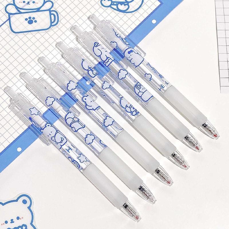 0.5mm Fashion Bear Gel Pens Retractable Fine Point for Young People Gift 6-Pack