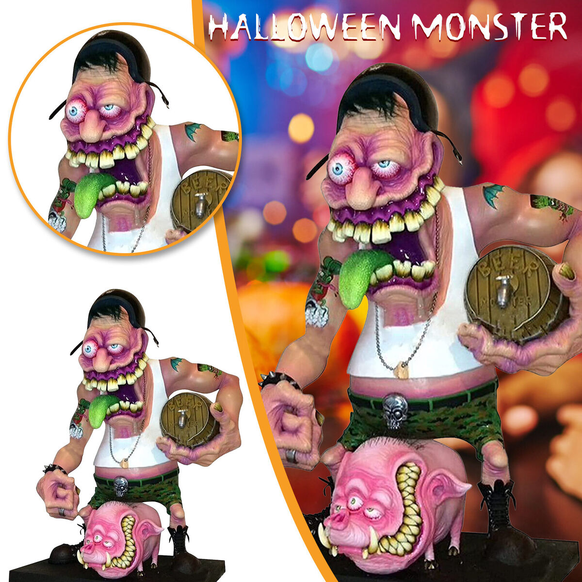 Halloween Big Mouth Monster Statue Creepy Sculpture Decor Haunted House (3)