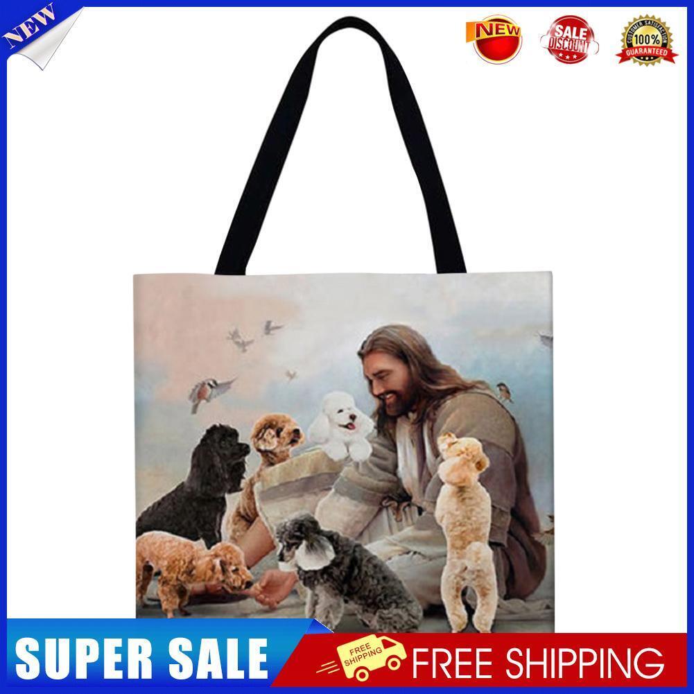 Jesus and dog Printed Shoulder Shopping Bag Casual Large Tote Handbag