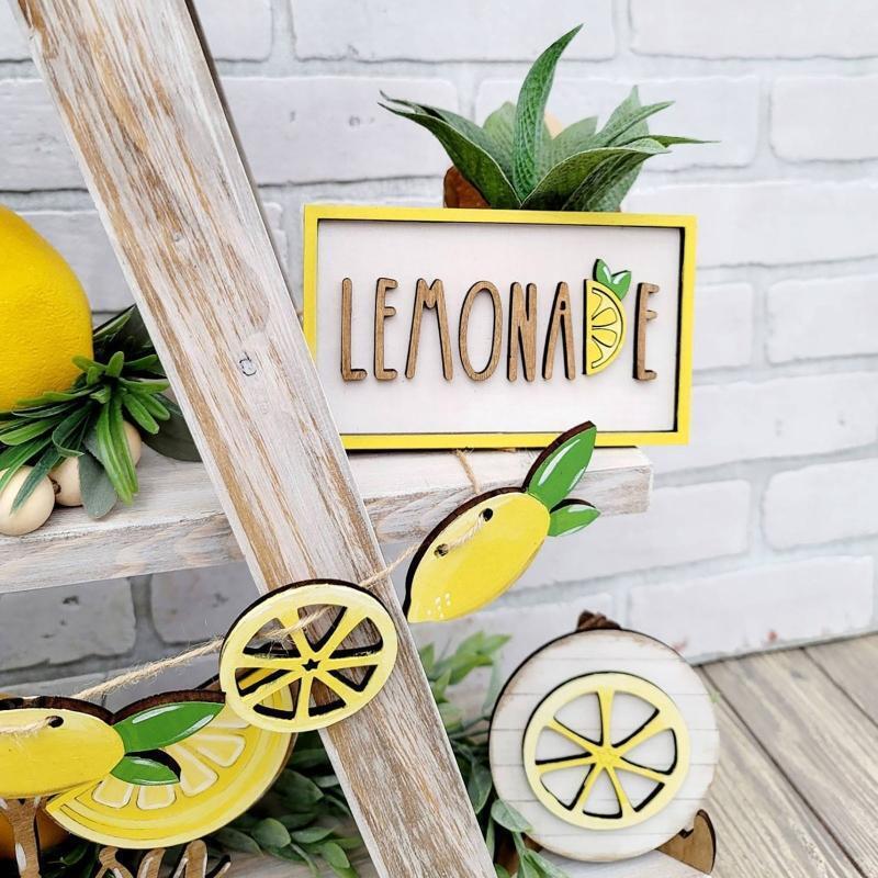 Wood Lemon Style Tiered Tray Decor 7pcs/set Mini Rustic Farmhouse Decoration