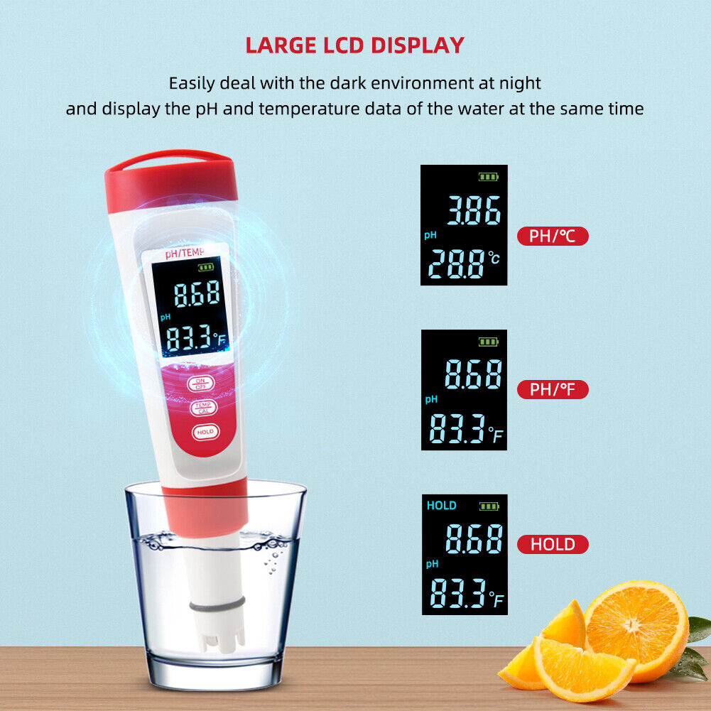PH Meter Temperature Digital Tester Water Quality Monitor LCD Purity Test
