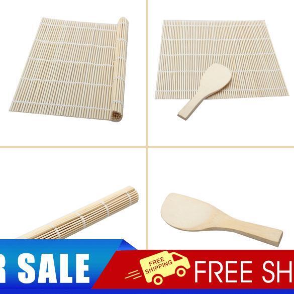 Sushi Rolling Roller Bamboo Material Mat Maker DIY and A Rice Paddle