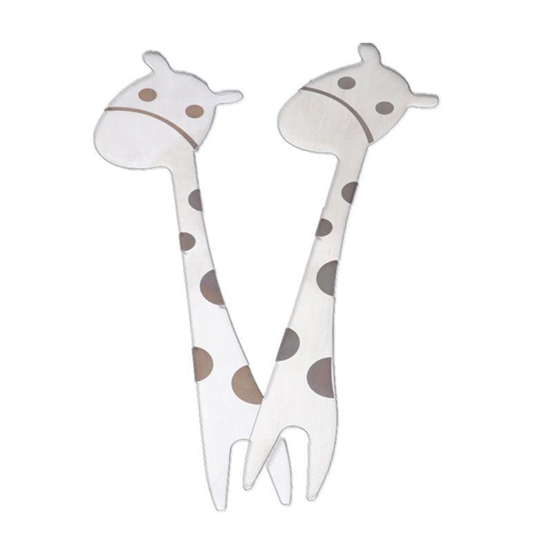 Stainless Steel 2 Tines Giraffe Fork Dessert Cake Fruit Salad Cutlery Flatware