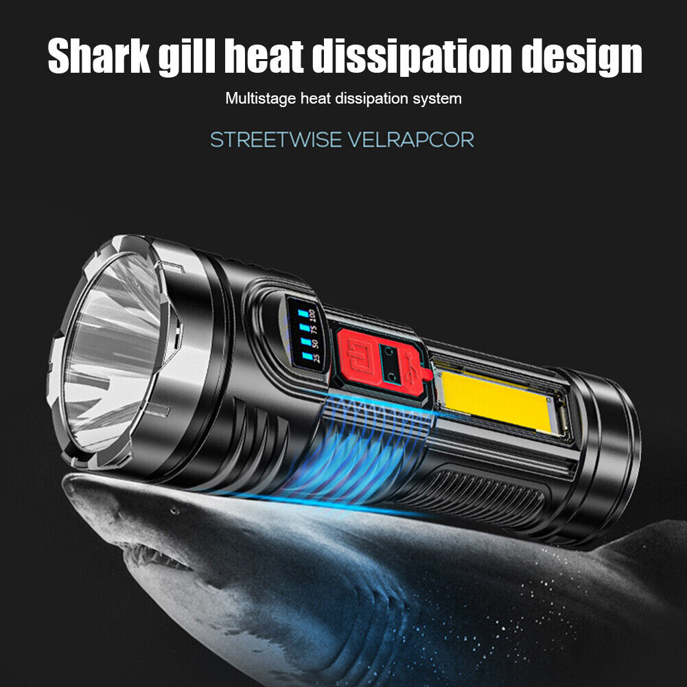 USB Rechargeable G5+COB LED Beads Flashlight Portable Torch Power Display