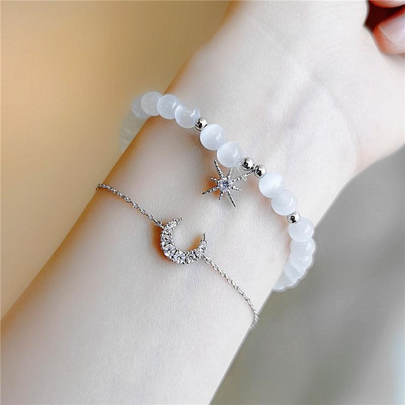 2x Star Moon Beach Bracelet for Women Girls Chain Beaded Wirstband Jewelry