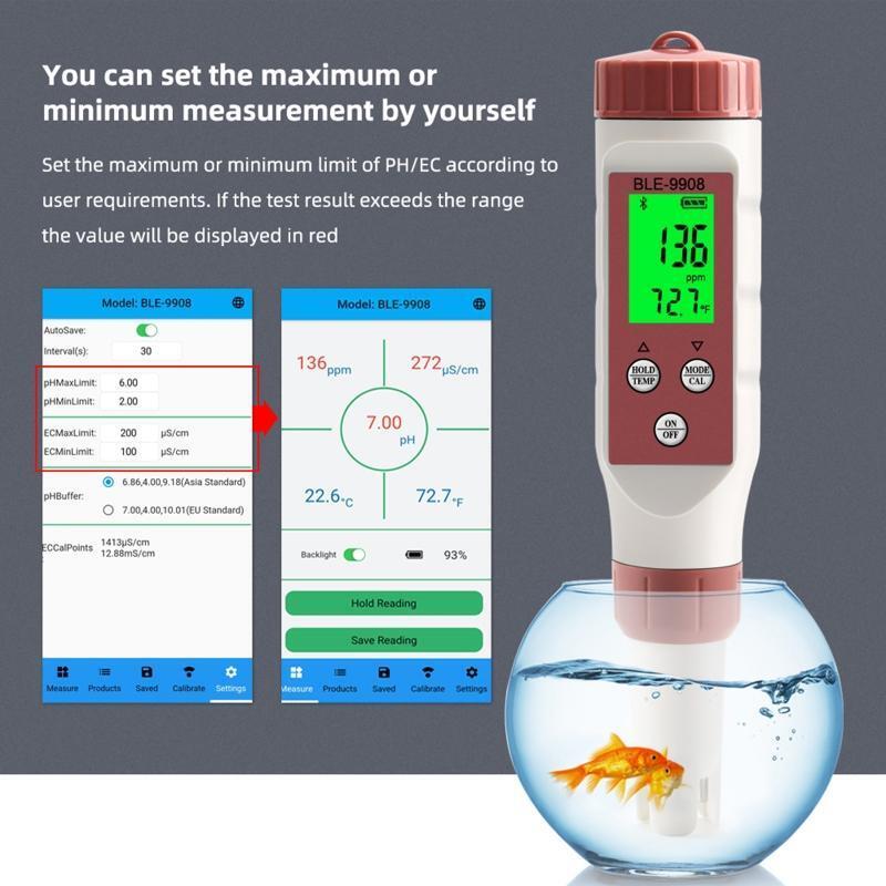 4 in 1 TDS/EC/PH/Temperature Tester Water Quality Monitor for Pools Hydroponics