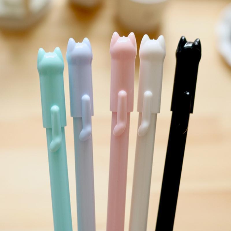 6 PCs 0.5MM Cute Cat Head Gel Ink Pen Student Gift Writing Pens Creative Stylus