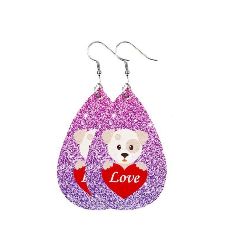 10 Pairs Valentine Day Leather Earrings Love Dangle Heart Leather Earrings Kit