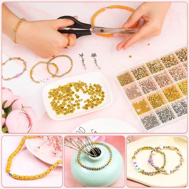 2160 Pieces Spacer Beads Set Various Shapes Bracelet Beads Heart Round Beads