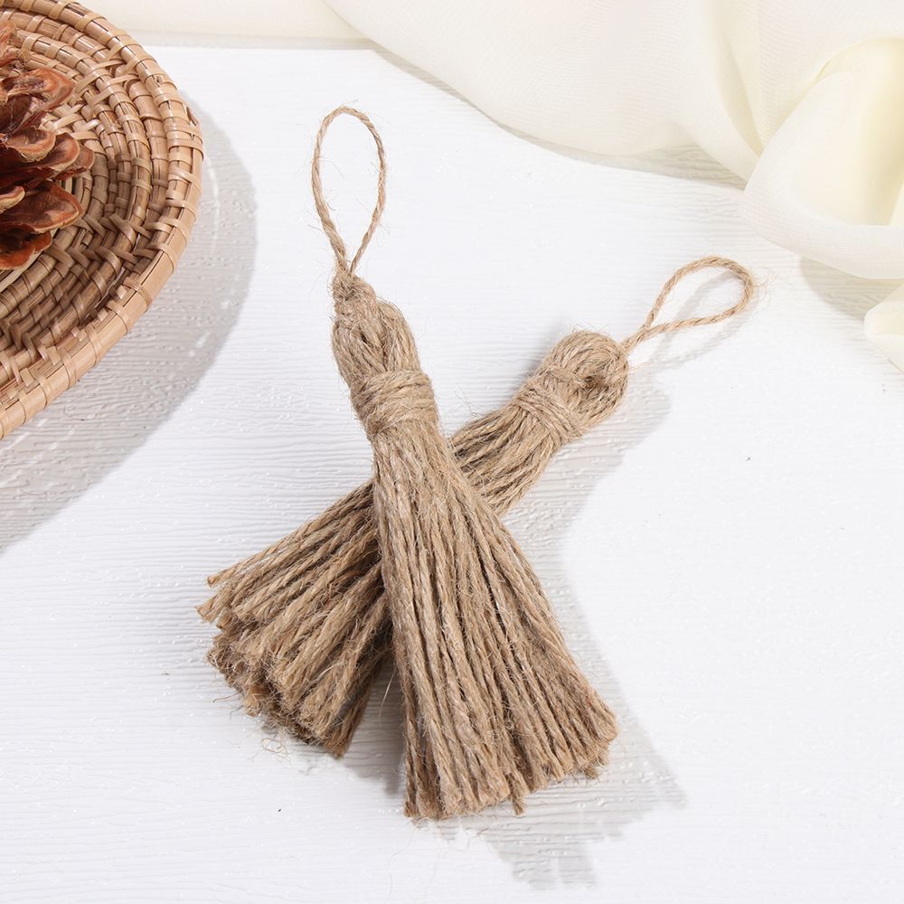 Home DIY Wood Beads Burlap Tassel Natural Jute Tassels Jute Rope Tassels