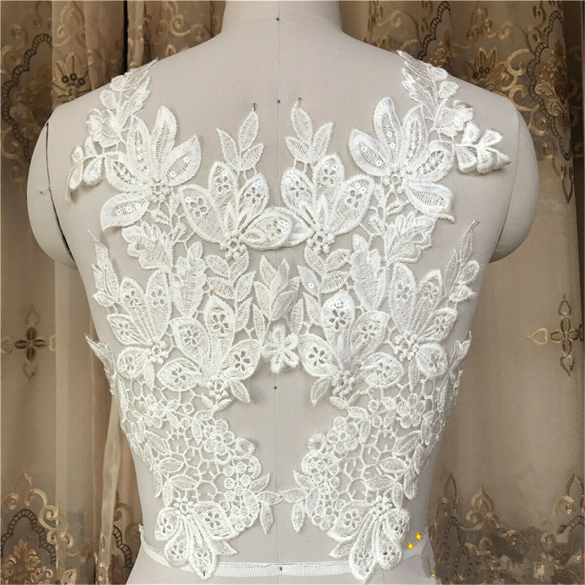 1 Pair of Flower Lace Applique Trim Embroidery Sewing Motif DIY Wedding Bridal