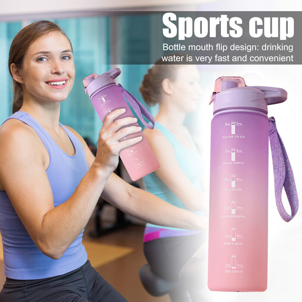 1000ml Sports Water Bottle with Time Marker Outdoor Fitness Cups (Purple)