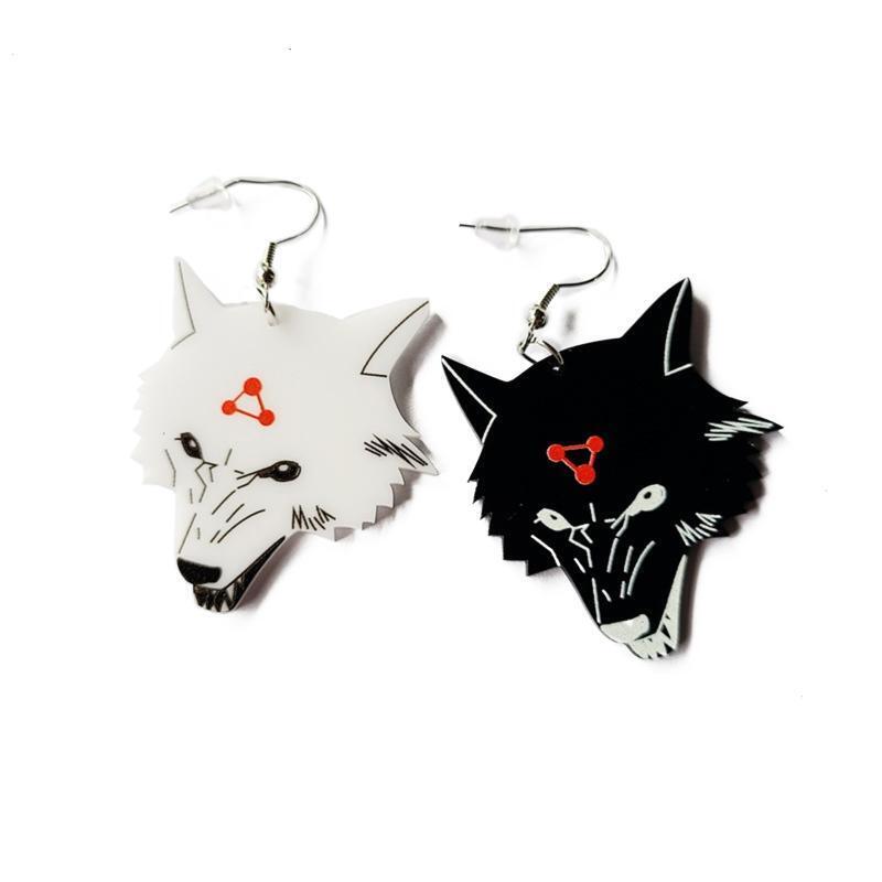 Unique Acrylic Black and White Jade Dog Wolf Dog Earrings  Girls' Stud Earrings