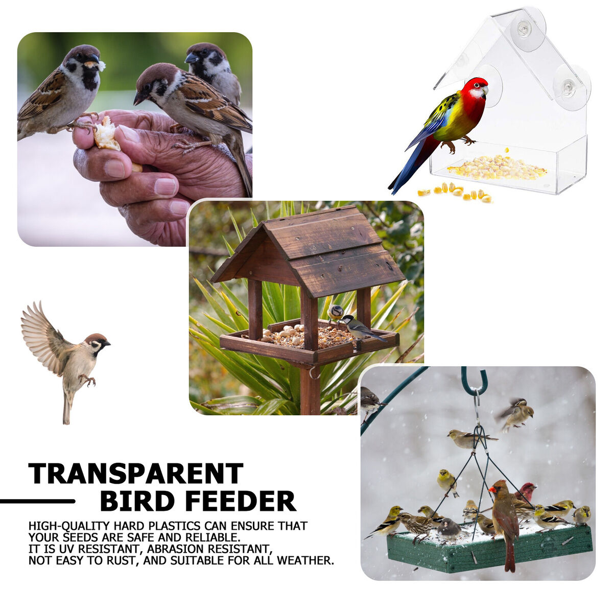 Plastic Window Bird Feeder, Transparent, Suction Cup, House Shape Birdhouse