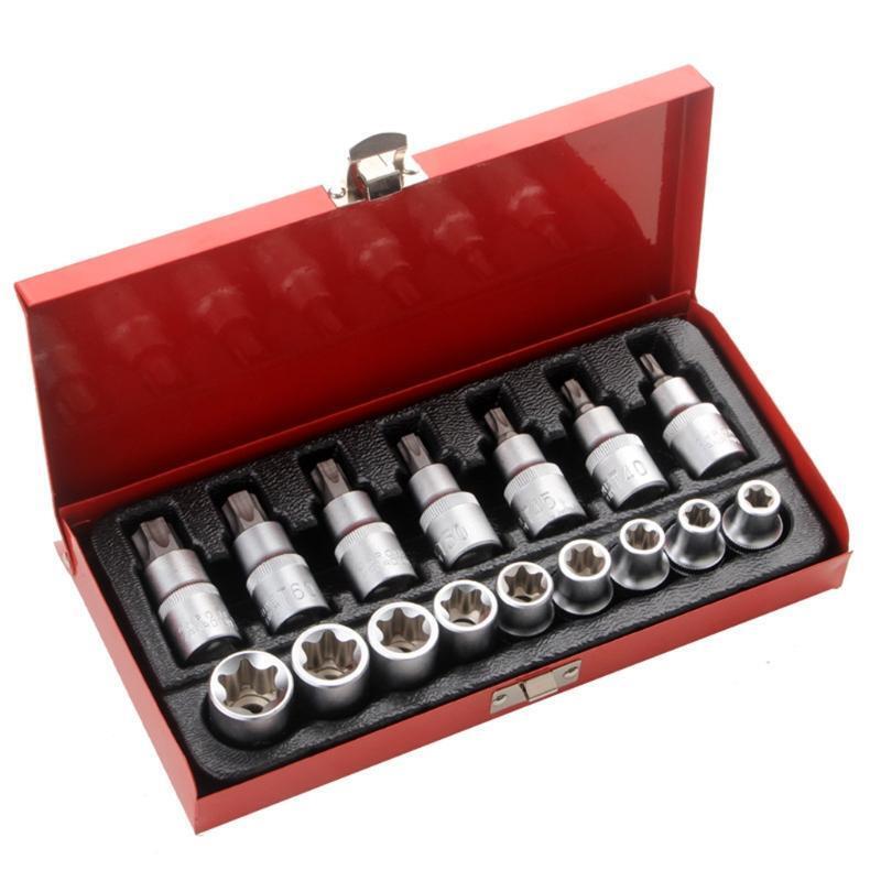 Torx Bit Socket Set with Case E10-E24 T30-T70 16 Pcs Steel Star Bit Set Cr-V