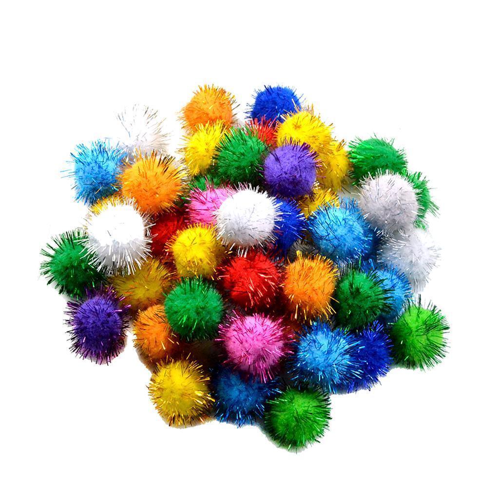 50Pieces 3cm Multicolor Sparkle Balls Pom Poms Ball Xmas Art Craft Glitter