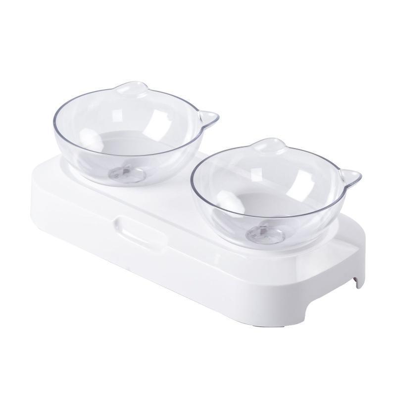 Cat Food Bowl Set for Food and Water 15° Tilted Elevated Double Dish with Stand