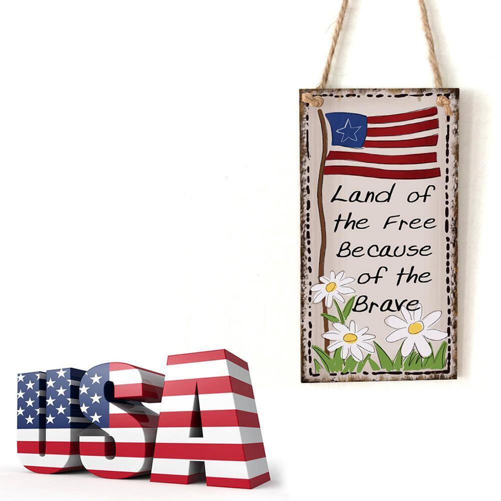 Wooden Hanging Flower Sign Board Independence Day Wall Crafts (JM01413)
