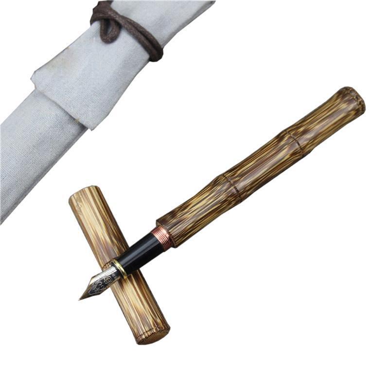Classic Bamboo Fountain Pen Pull-out to Refilled Ink 0.5 mm Nib Birthday Gift