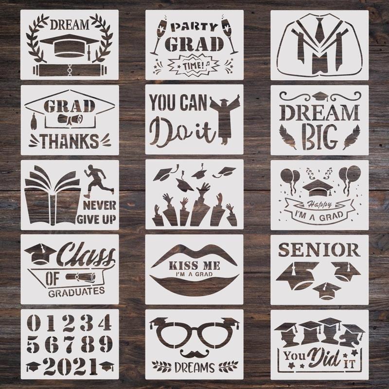 Graduation Painting Template Set Hollow PET Stencils Letters Numbers DIY Wall