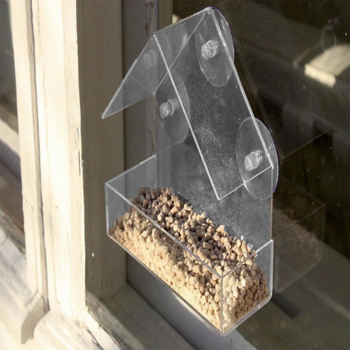 Plastic Window Bird Feeder, Transparent, Suction Cup, House Shape Birdhouse