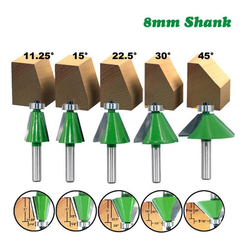 5x/Set 8mm Shank Chamfer Router Bits Multi-angle Milling Cutter for Woodworking