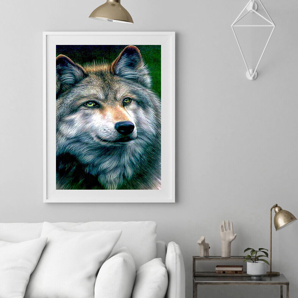 Color Wolf Animal Drawing DIY Full Round Diamond Painting Kit Room Decor